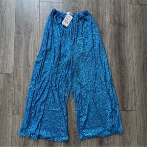 Blue Sequin Wide Leg Pants